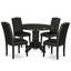 Ensemble de salle à manger 5 pièces comprenant une table de cuisine ronde avec pied central et 4 chaises de salle à manger Parson en similicuir noir, 107 x 107 cm, noir-936697409-871247614-851026235