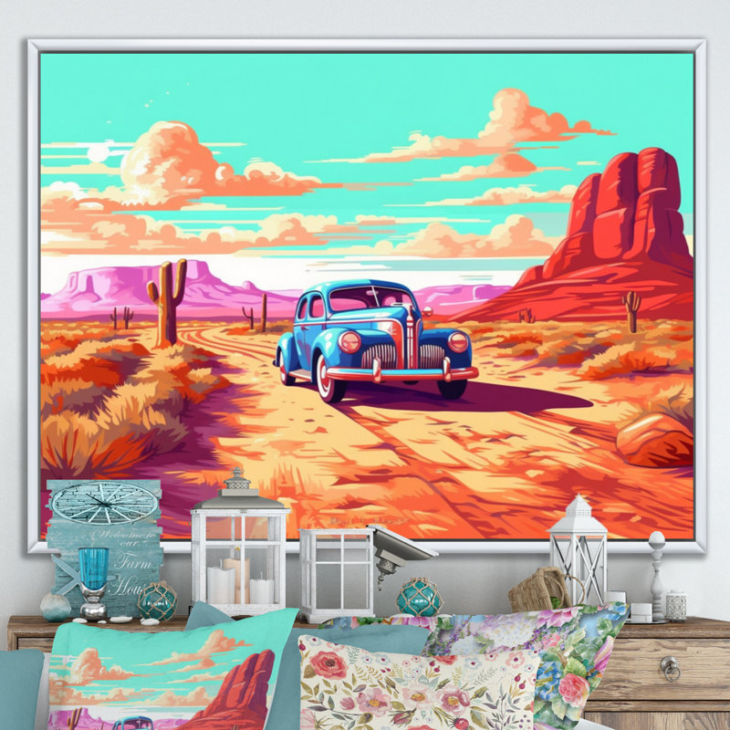 Vieille voiture américaine au Nevada II, H 16 po x l 32 po x P 1 po, Cadre flottant blanc