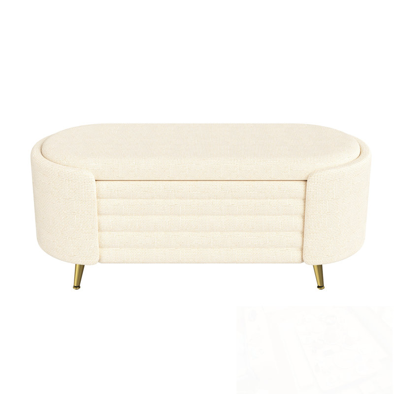Chenille Bench with flip top storage and Metal Legs, Beige