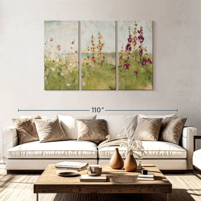 Alvord Hollyhocks By The Sea, H 48 po x l 74 po