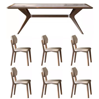 Innovative Ash Rock Slab Mmbedded Dining Table Set