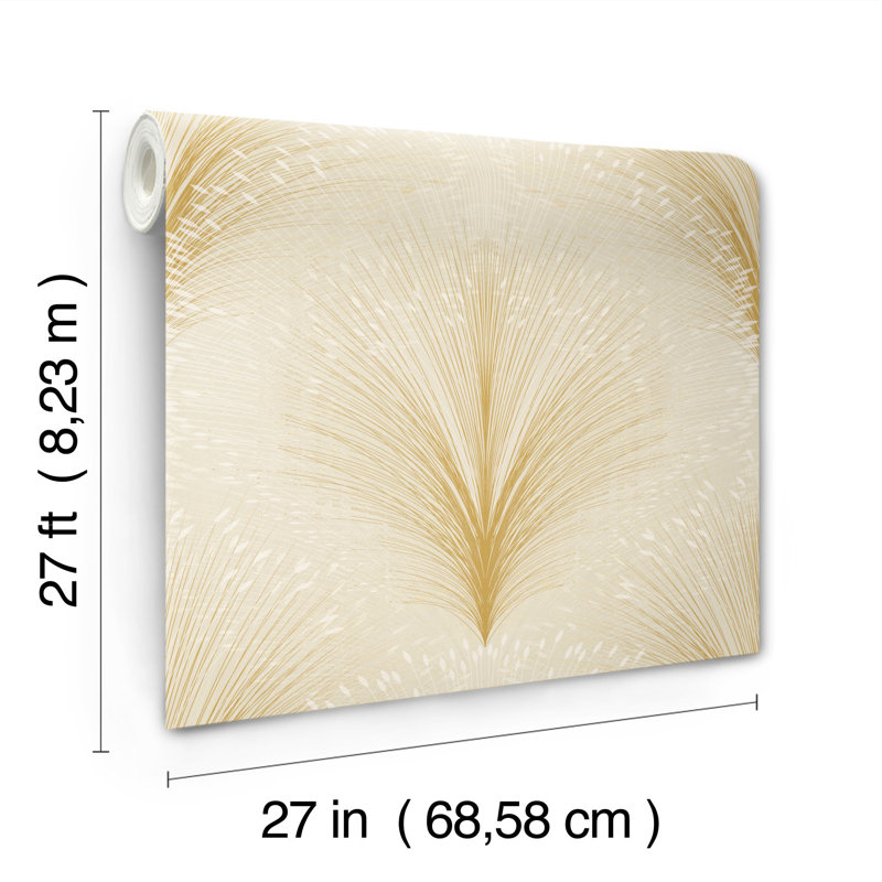 Papyrus Plume 27' L x 27" W Wallpaper Roll, Beige