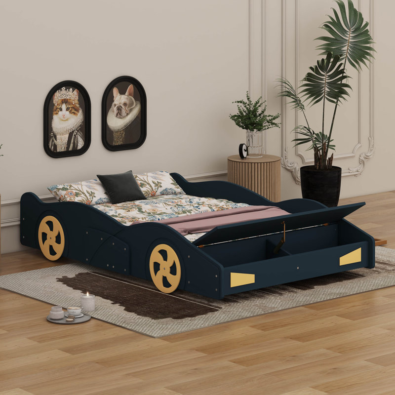 Lit plateforme avec rangement et roues Race, Lit double, Marine