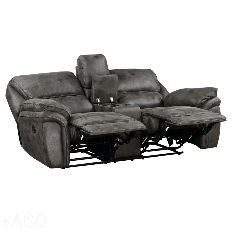 Causeuse de salon en peluche de conception moderne moelleuse en microfibre grise avec revêtement en bois massif 1pc, Gris