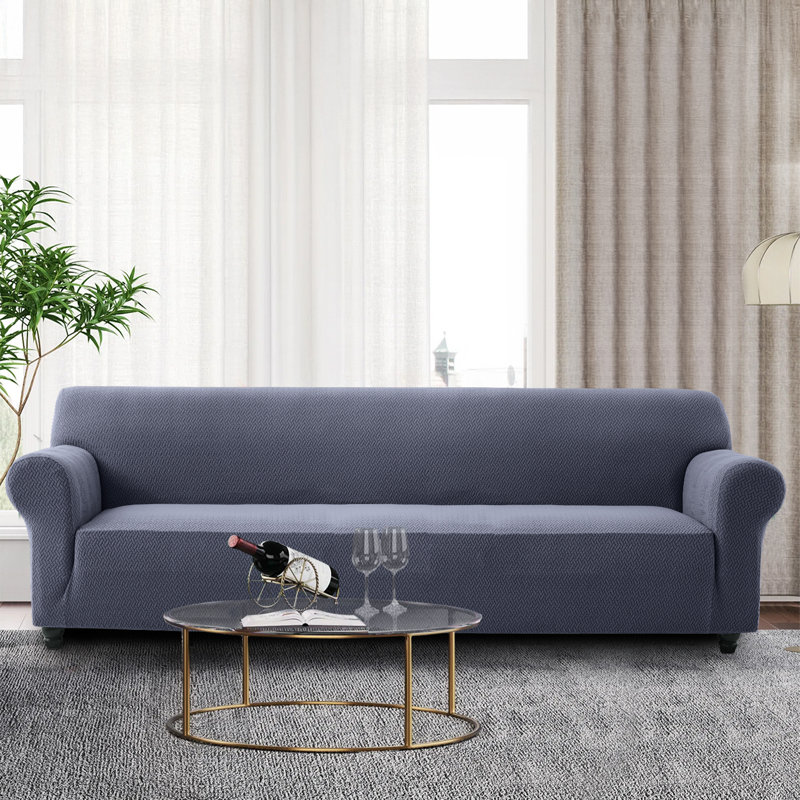Spandax Sofa Cover Quilted Anti-Slip Couch Protector with Adjustable Strap, 335 X 218cm (4 Seater), Blue/Grey