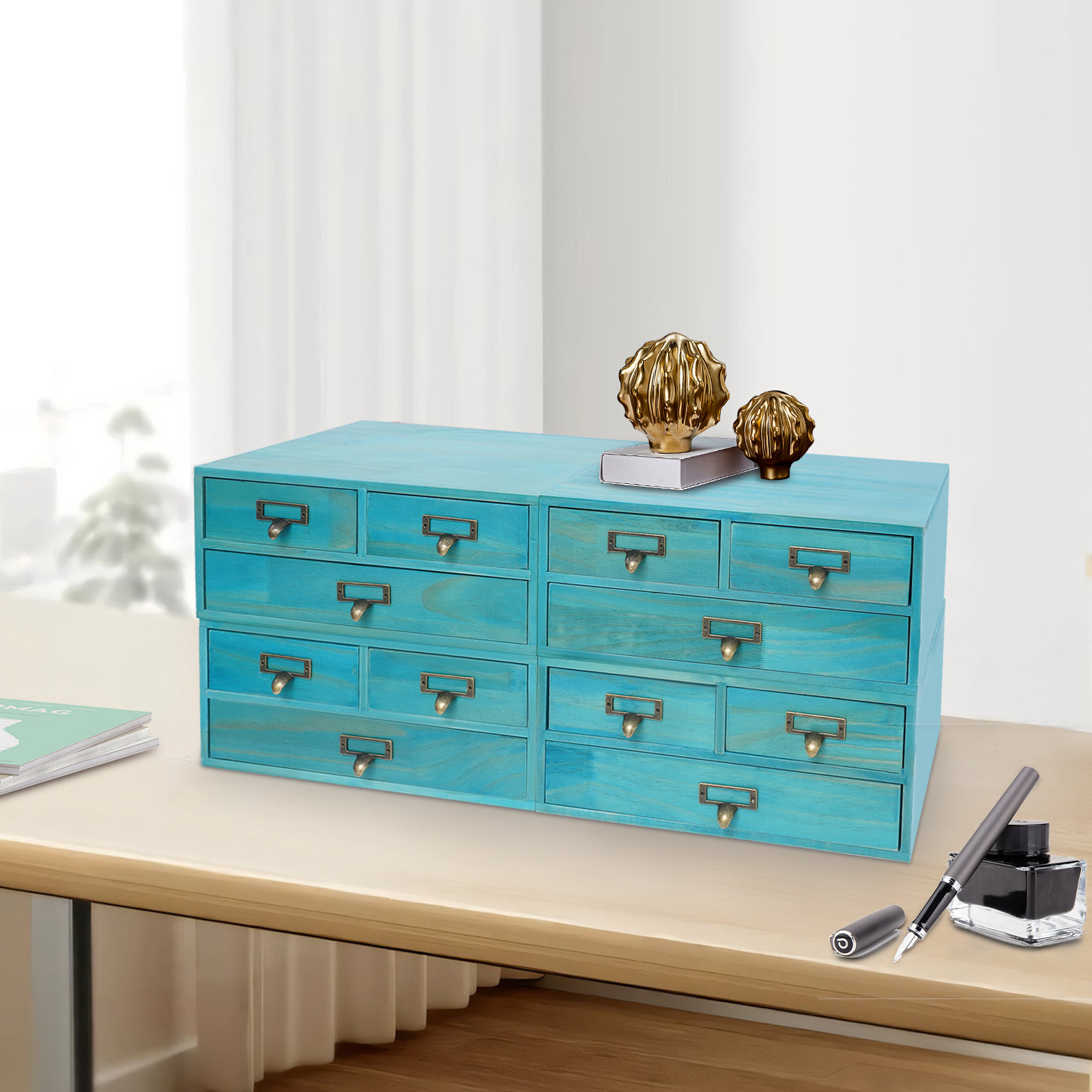 Inbox Zero Wood Stackable Desk Organizer with 12 Drawers | Wayfair