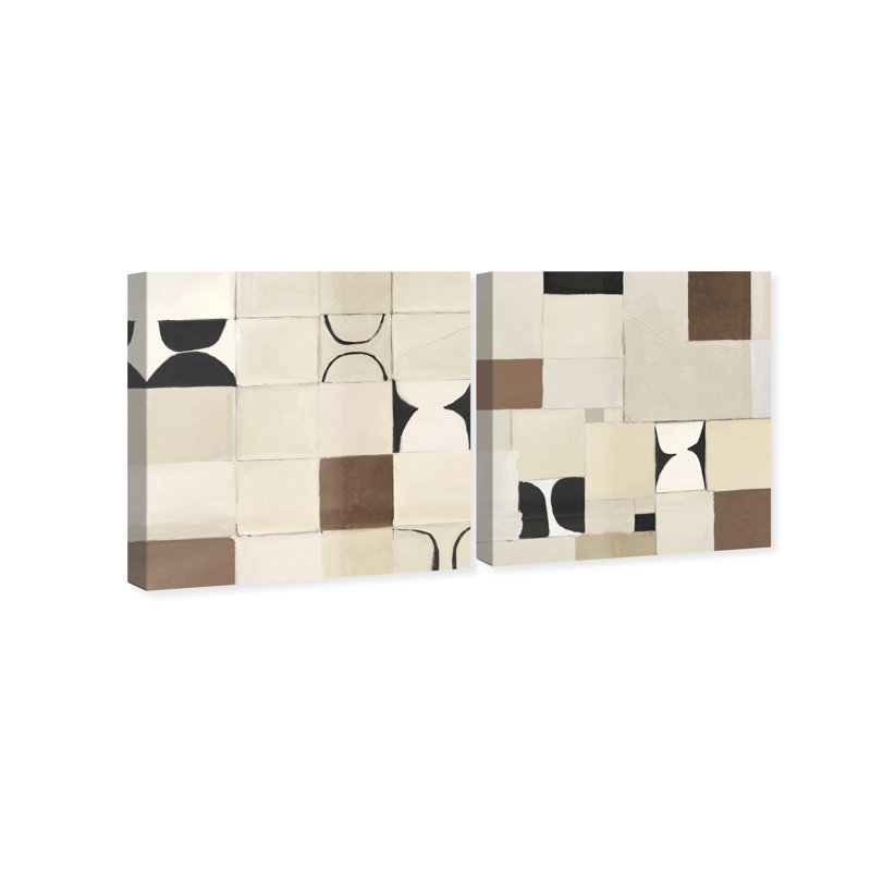 Boho Tiles Set Abstract Canvas Print by Oliver Gal, Black Frame, 12 x 12, 30" H x 30" W, Gallery Wrapped