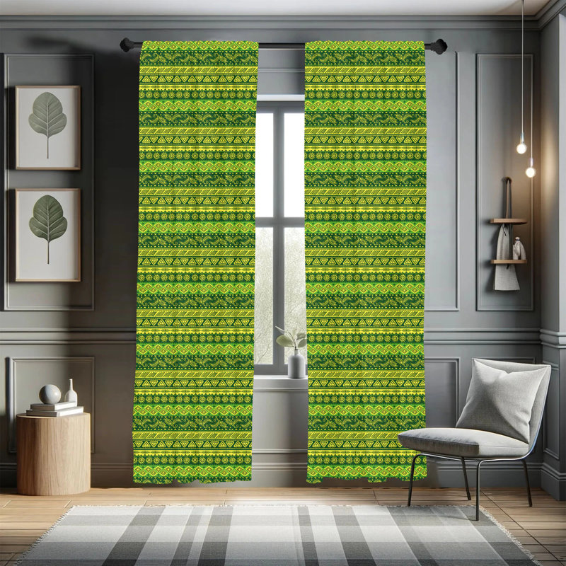 Green and Yellow Mexican Print Polyester Curtain Panels