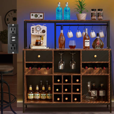 17 Stories Helyne Wine Bar Cabinet with LED Lights, 4-Tier Coffee