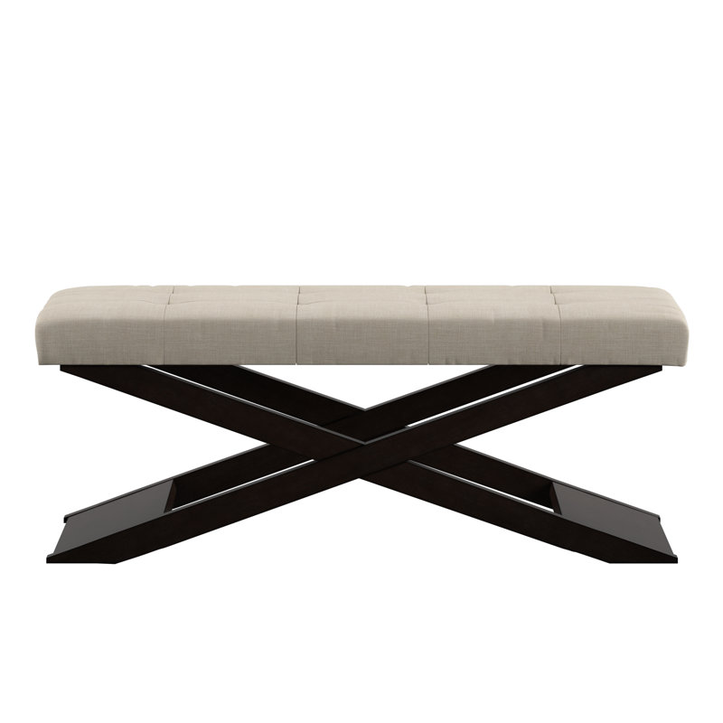 Banc en bois massif Argel, Lin beige chiné