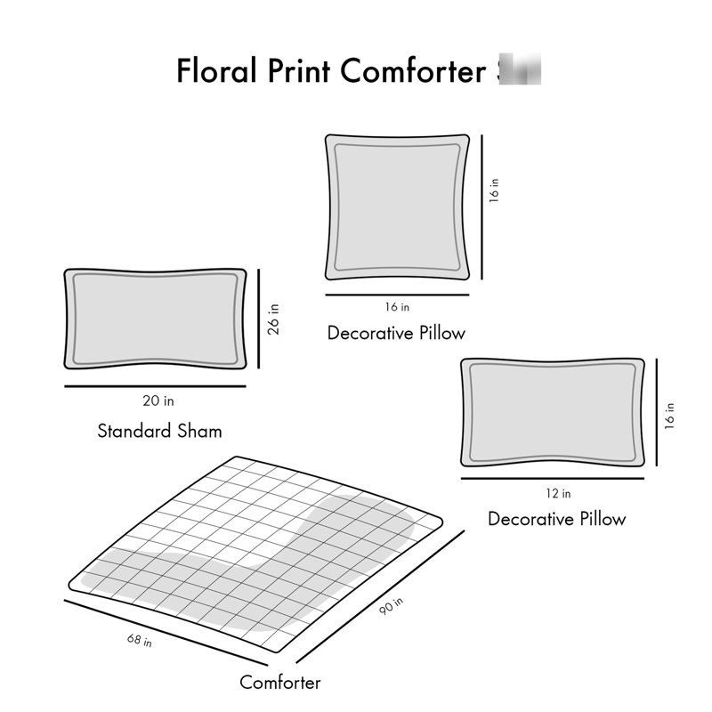 Édredon simple / simple TG et taie décorative - imprimé floral, oreiller simple