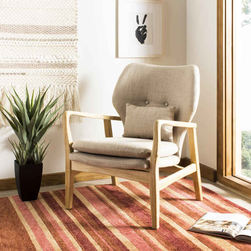 Bhandary Faux Leather Side Chair, Beige Linen