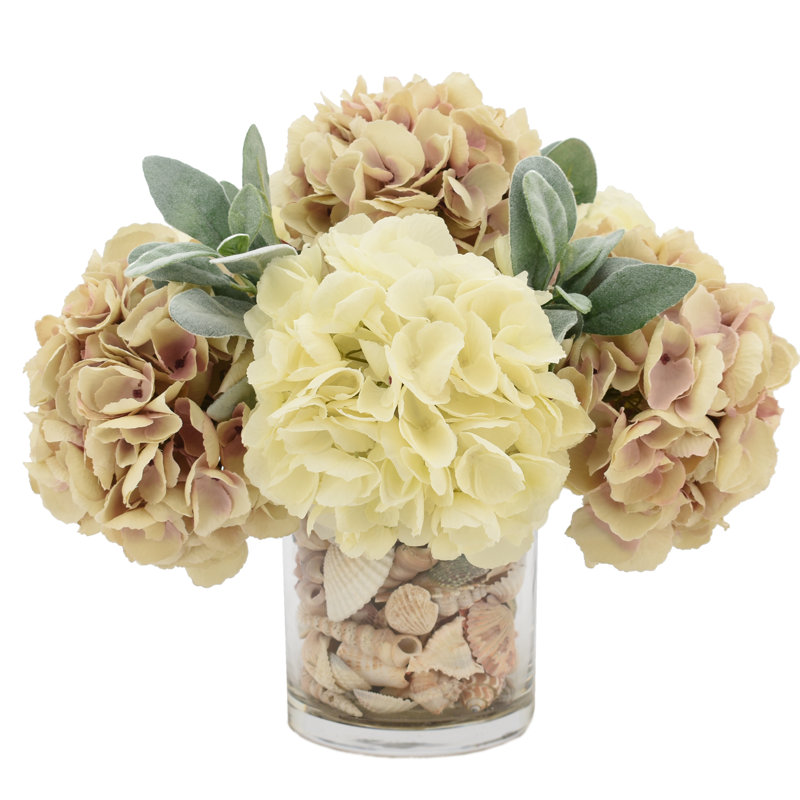White And Mauve Hydrangea Bouquet With Shells