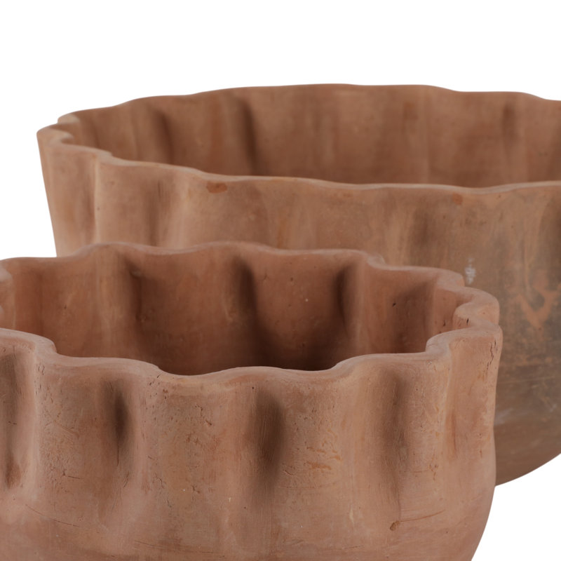 Pottery Terracotta Planters - Decorative Sculpted Design, Handcrafted Modern Style, Versatile Durable Construction - Set Of 2