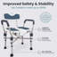 Chaise de douche robuste en forme de U avec accoudoirs et dossier rembourrés, siège de bain réglable, bleu