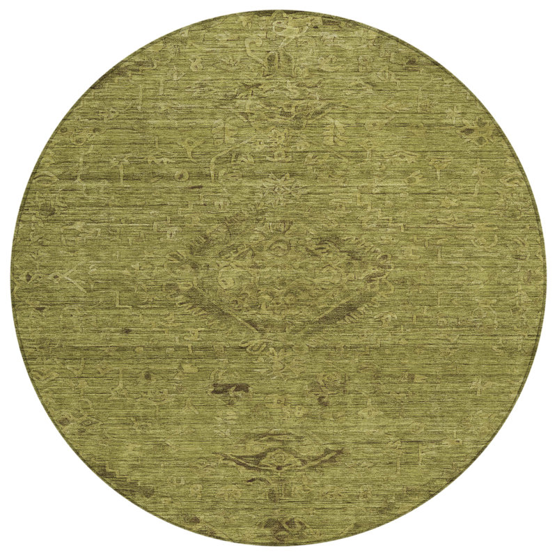 Machine Washable Indoor/Outdoor Chantille ACN1111 Olive, Round 8'