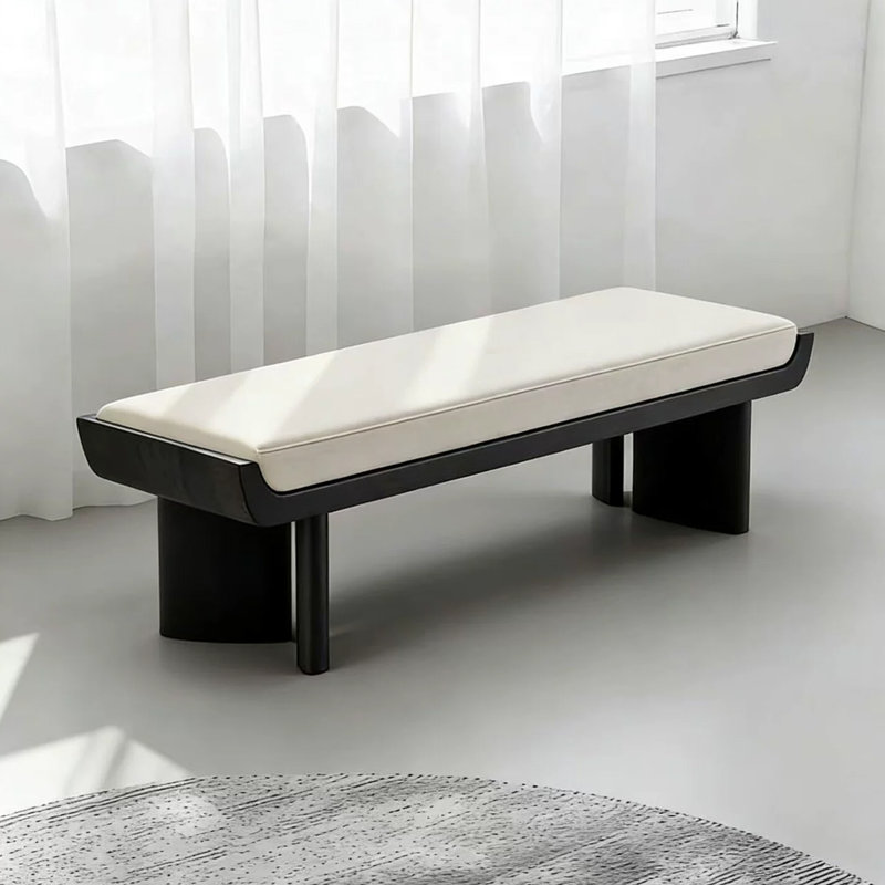 Banc rembourré en bois massif noir, H 17,72 po x l 47,24 po x P 15,75 po