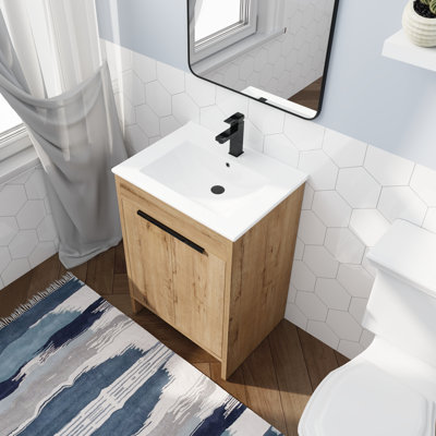 24'' Free Standing Single Bathroom Vanity with Ceramic Top -  Ebern Designs, AEA6CD0195F94C92A63C68C52D22E701