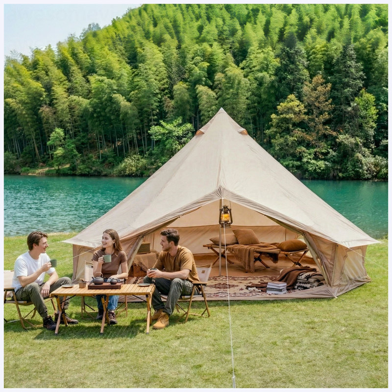 Tente Bell 4 saisons 13,1pi, beige et imperméable avec yourte Glamping Yourte, pour 8 personnes, Beige