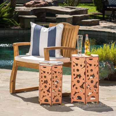 Tables d'appoint, fer orange pour la décoration intérieure et extérieure, P 14,43 po x l 12,38 po x H 22 po x P 10,50 po x H 18,25 po, aucun assemblage requis, tables simples de 2 pièces, espaces extérieurs intérieurs, profondeur 14,43 po