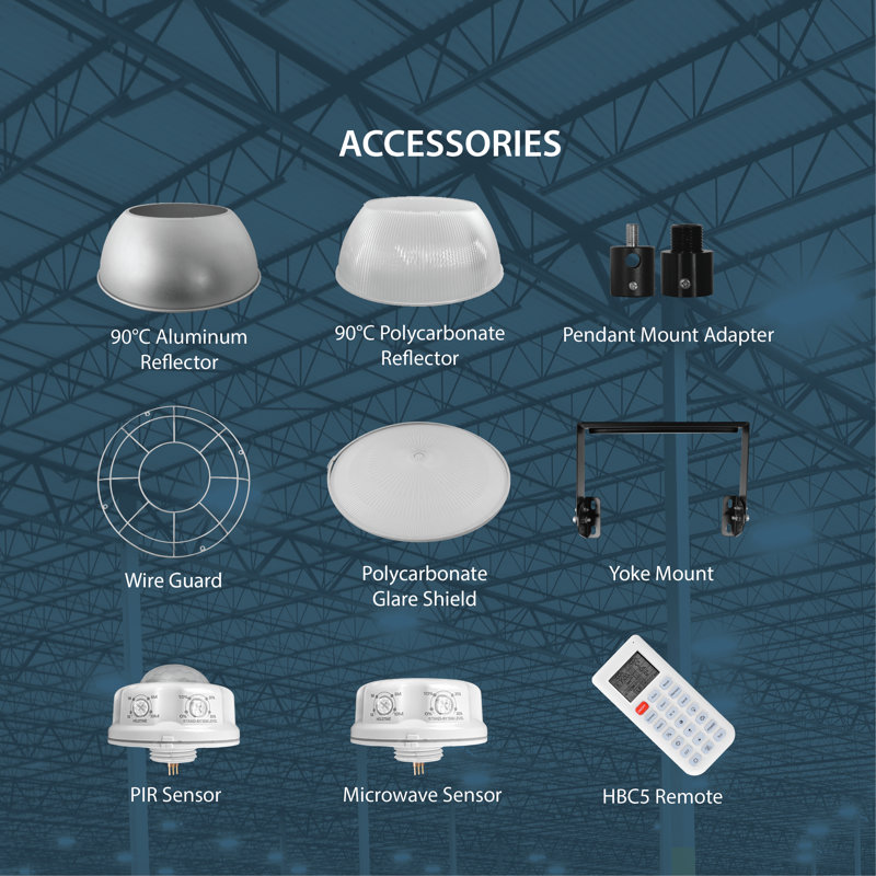 Dimmable Round High Bay Ceiling Light, Black
