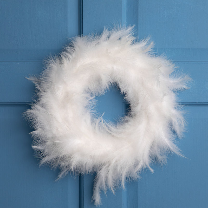 Couronne de Noël à deux tons de plumes - 14,5 po - non éclairée, Blanc d'hiver