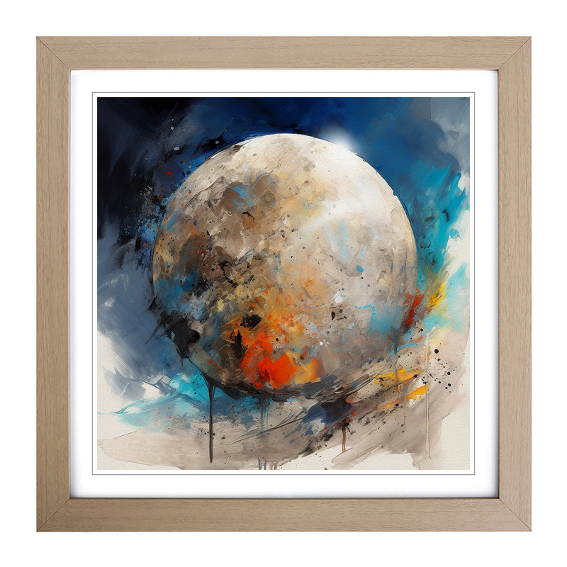 Moon - Single Picture Frame Print on Wood, Oak