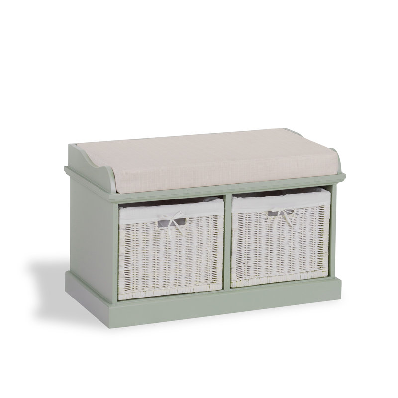 Bastogne Polyester Blend Upholstered Storage Bench, Sage Green, Cream, White