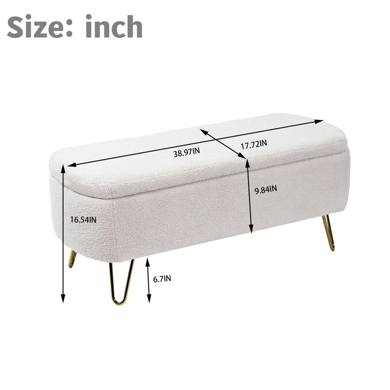 Repose-pieds de rangement rectangulaire Cassiopia, Fausse fourrure blanche