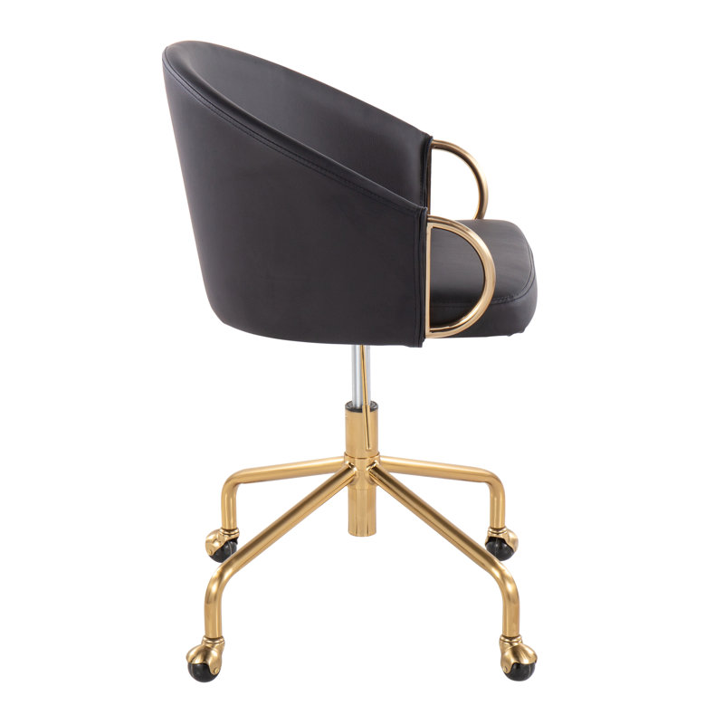 Willa Arlo™ Interiors Audwine Office Chair, Faux Leather, Black, Gold