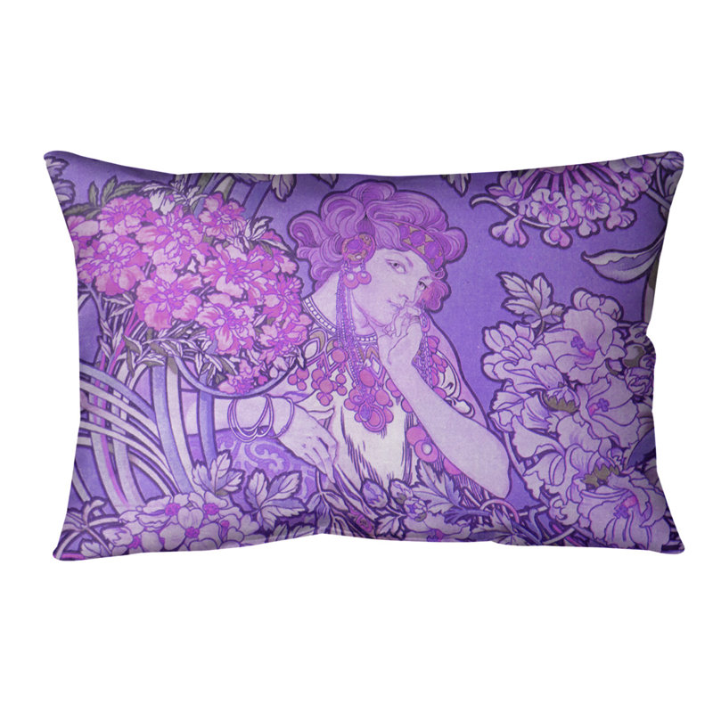 Coussin lombaire à fleurs alphonse mucha, Duvet synthétique, 20 po x 14 po, Mauve