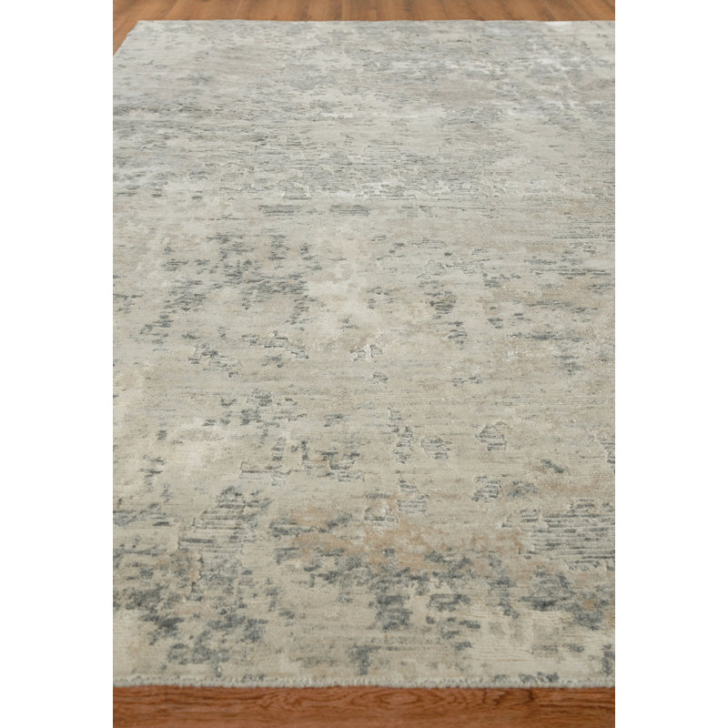 Cosmo Abstract Hand-Knotted White Area Rug, Rectangle 6' x 9'