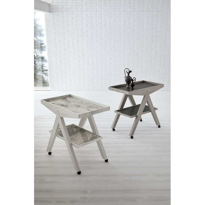 Alkire Wood Bar Cart, White Country, Graphite