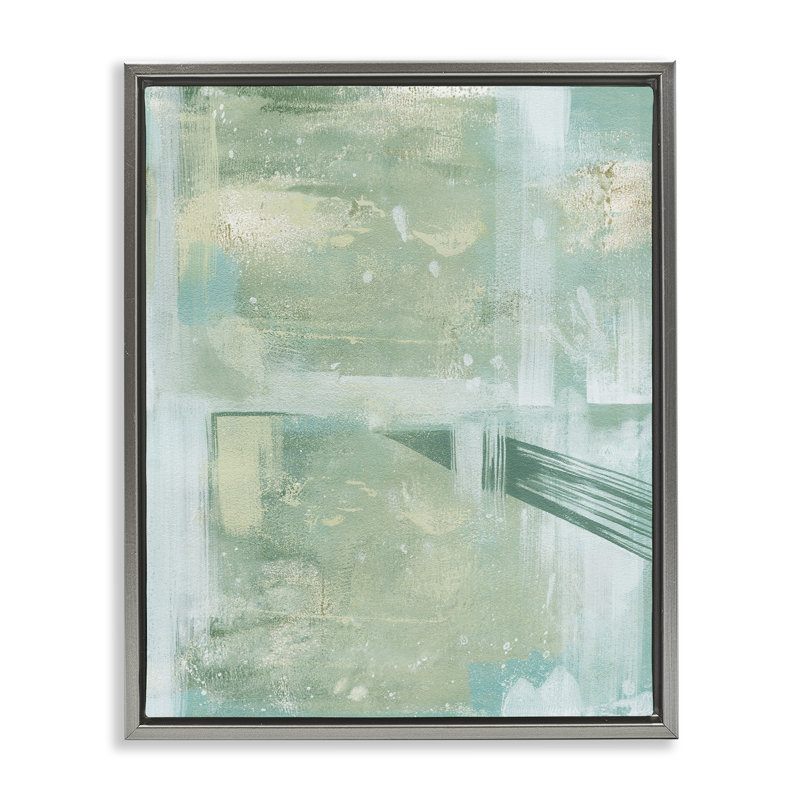 Toile flottante abstraite verte par Grace Popp, Cadre flottant gris lustré, H 31 po x l 25 po