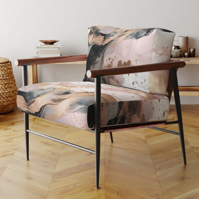 Fauteuil rembourré moderne avec accoudoirs abstraits en marbre rose et or texturé Splash Marble IV