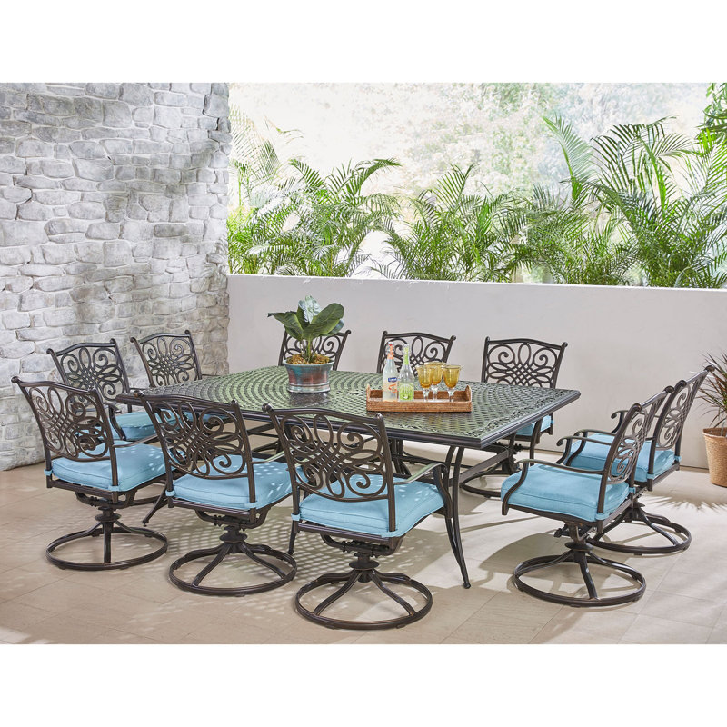 Riccardi 10 - Person Patio Dining Set with Rectangular Table, Blue