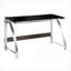 Bureau moderne avec plateau en verre avec cadre en acier inoxydable de 48 po | Espresso | Verre, acier inoxydable, bois