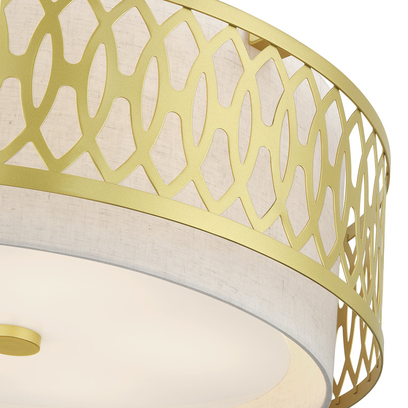 Lustre suspendu 4 lumières en bronze anglais avec abat-jour rigide en tissu couleur avoine fabriqué à la main, Or doux, 5