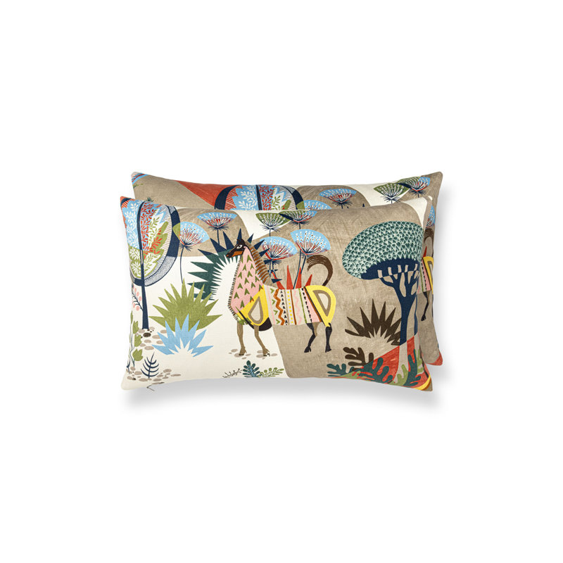 VILLELAURE PILLOW, Red/Tan Multi Llamas, Rectangle - 22"H x 14"W
