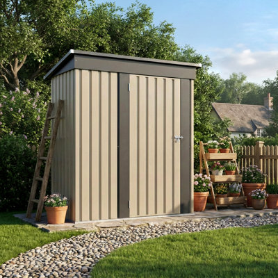 5 pi X 3 pi Remise de rangement d'extérieur en métal avec structure de plancher, brun