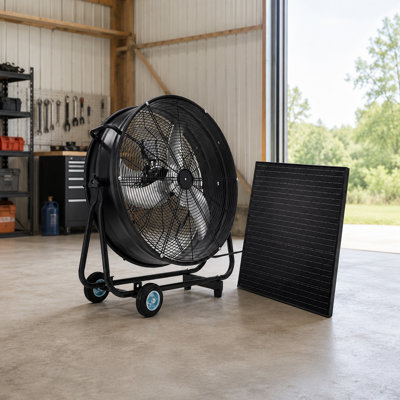 30" Wheeled Solar Fan,140W Adjustable Monocrystalline Solar Panel,3-Speed Remote 130W DC Brushless Vent Fan for Warehouse,Workshop,Greenhouse & Outdoor Camping