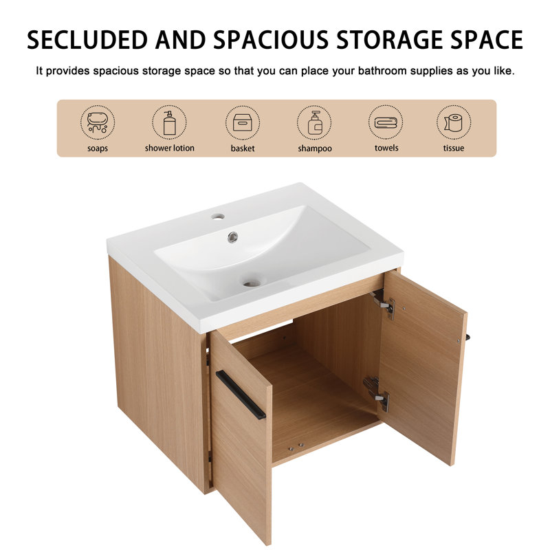 Mahe 24'' Single Bathroom Vanity with Resin Top, Beige, 24"