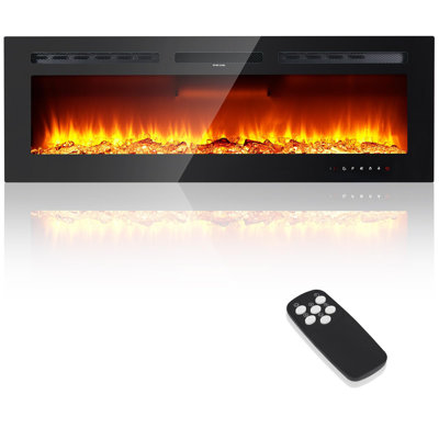 Foyer électrique linéaire encastré 72 pouces ultramince 72 pouces, double chauffage 750W / 1500W, flamme réglable 12 couleurs, télécommande et minuterie, insert de feu noir pour le salon intérieur