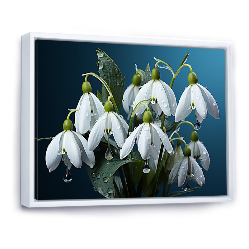 «Winter Snowdrop Flower», photographie sur toile III, H 24 po x l 32 po x P 1 po, Cadre flottant blanc