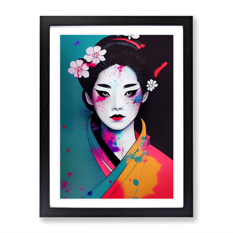 XV1022-4086X Splashed Geisha No.1 - Single Picture Frame Painting, Black, 46cm H x 34cm W x 2cm D