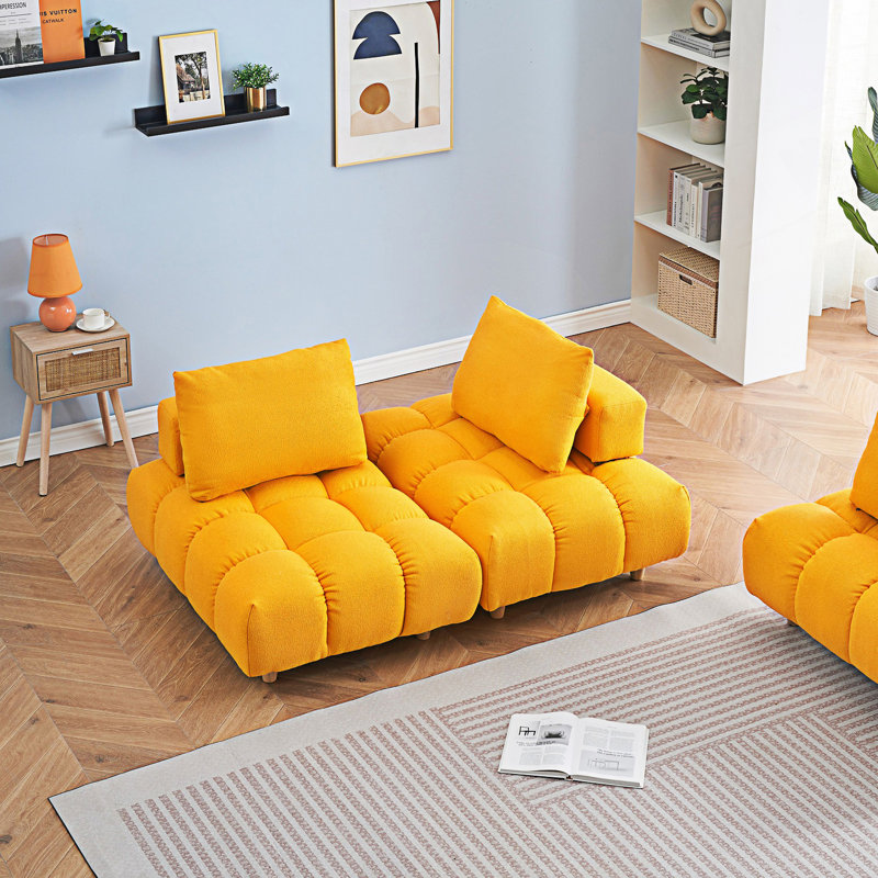 Canapé 2 places Mid-Century, Jaune, 2