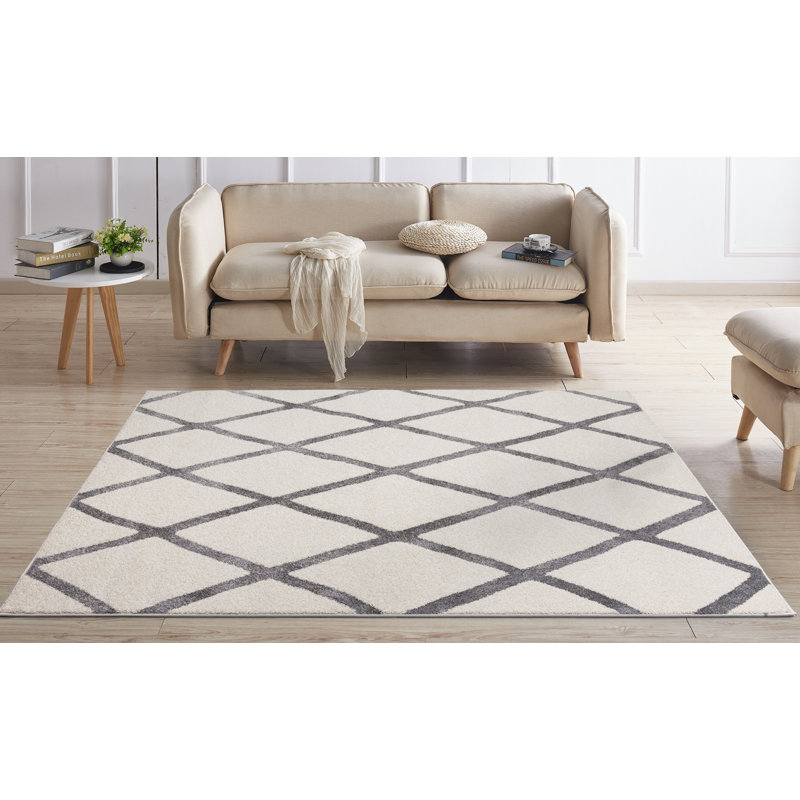 Tapis géométrique ivoire Loney, Rectangle 6 pi 7 po x 9 pi 3 po