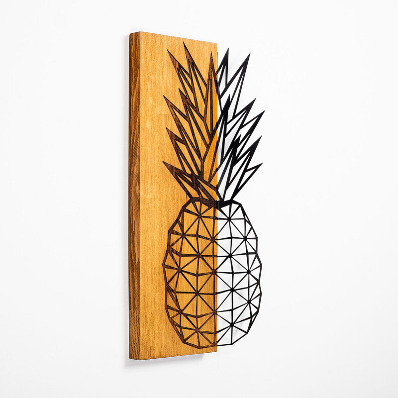 Elegant Decorative Wooden Wall Accessory, Walnut & Black, 11.8 x 22.8 inches | 50% Real Wood (Thickness: 1.2 inches) & Metal (Thickness: 0.06 inches) | Unique Design with Natural Variations in Color & Texture