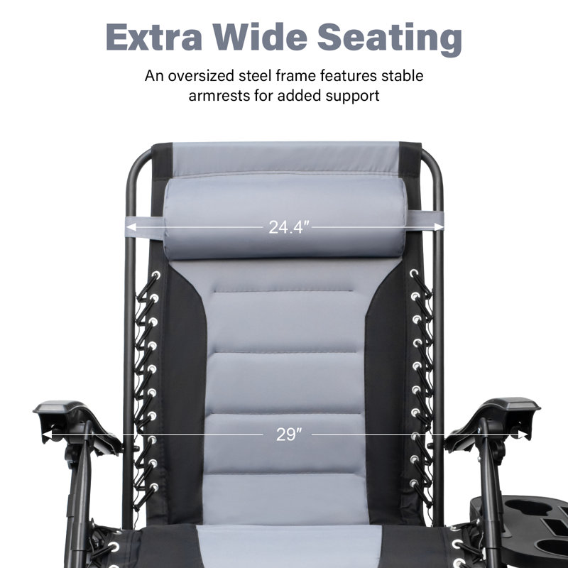 Fauteuil inclinable Zero Gravity avec plateau porte-gobelet, chaise longue rembourrée pour l'extérieur
