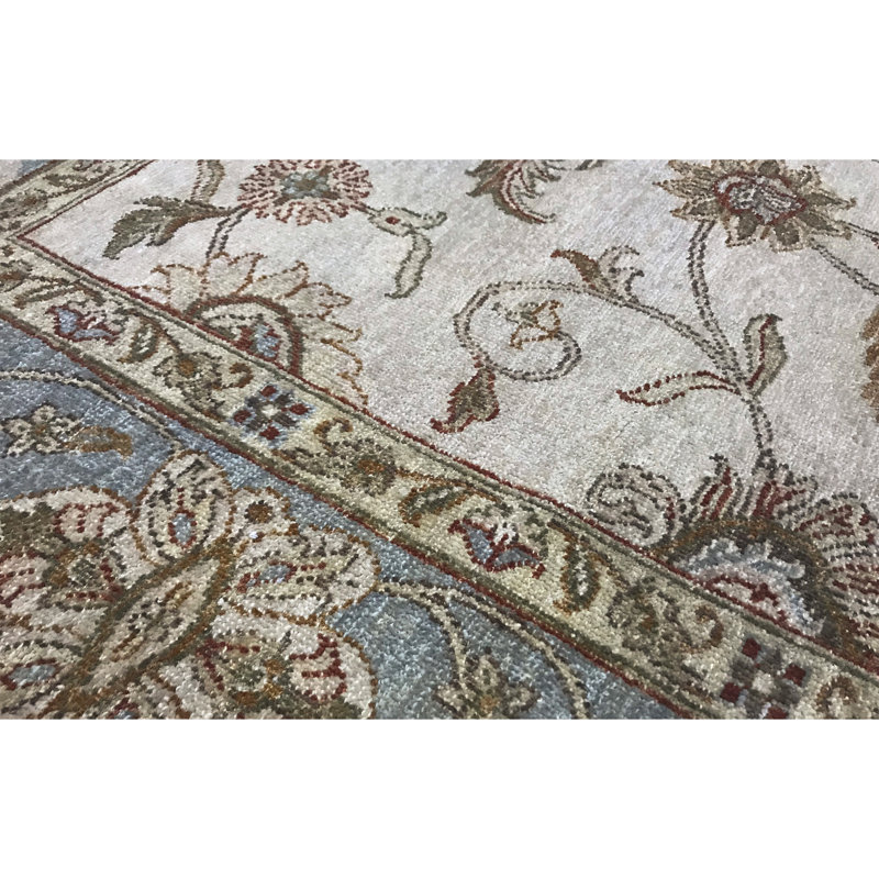 Tapis brun et bleu clair de haute qualité noué à la main